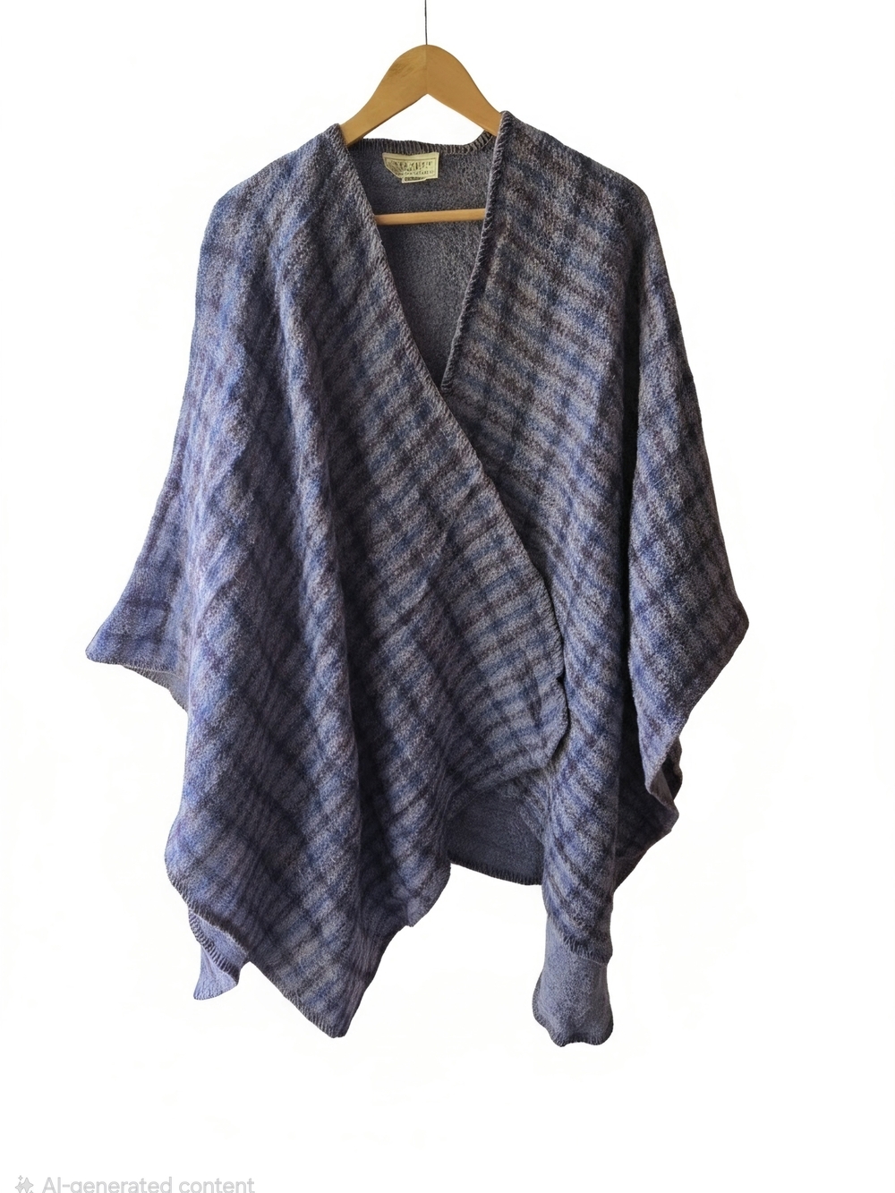 Cozy Purple Blue Plaid Wrap Sweater Boyne Valley Weavers Wool Blend